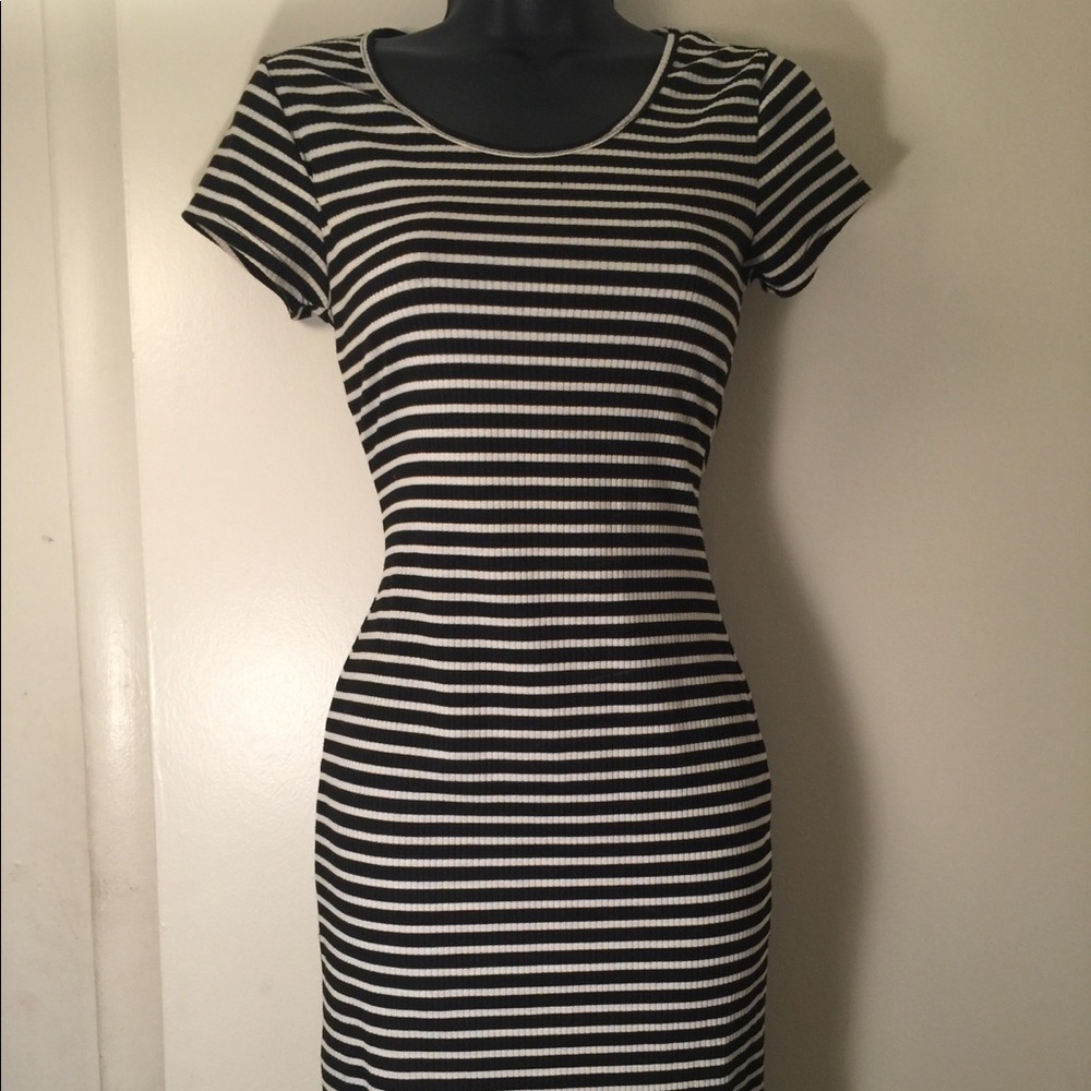 black and white striped mini dress